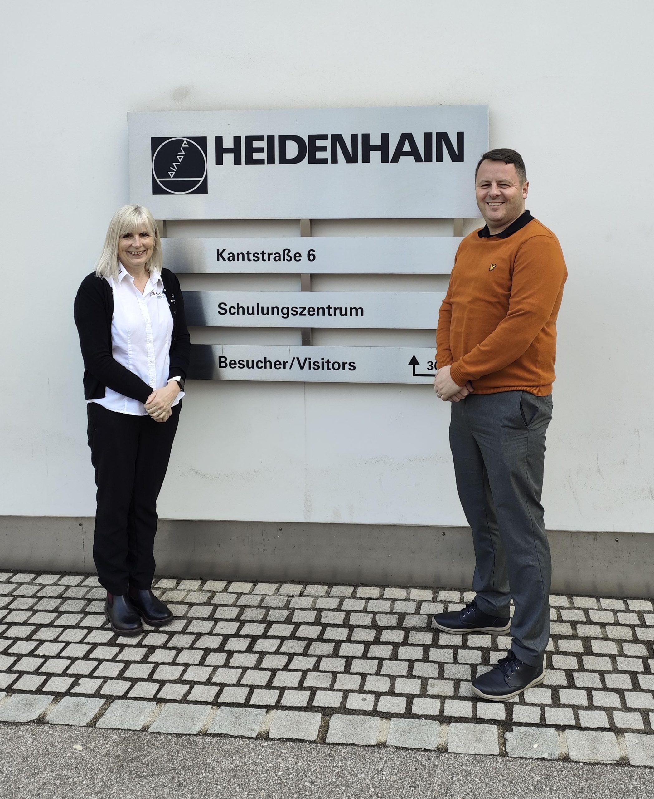 Mills CNC Training Academy Manager Karen Earley and Trainer Darren Clarke at the Heidenhain facility in Traunreut, Germany